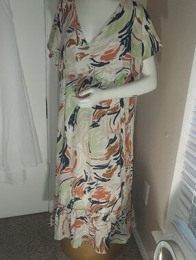 Madewell Multicolor Swirl Maxi Dress in Cream, Orange & Navy